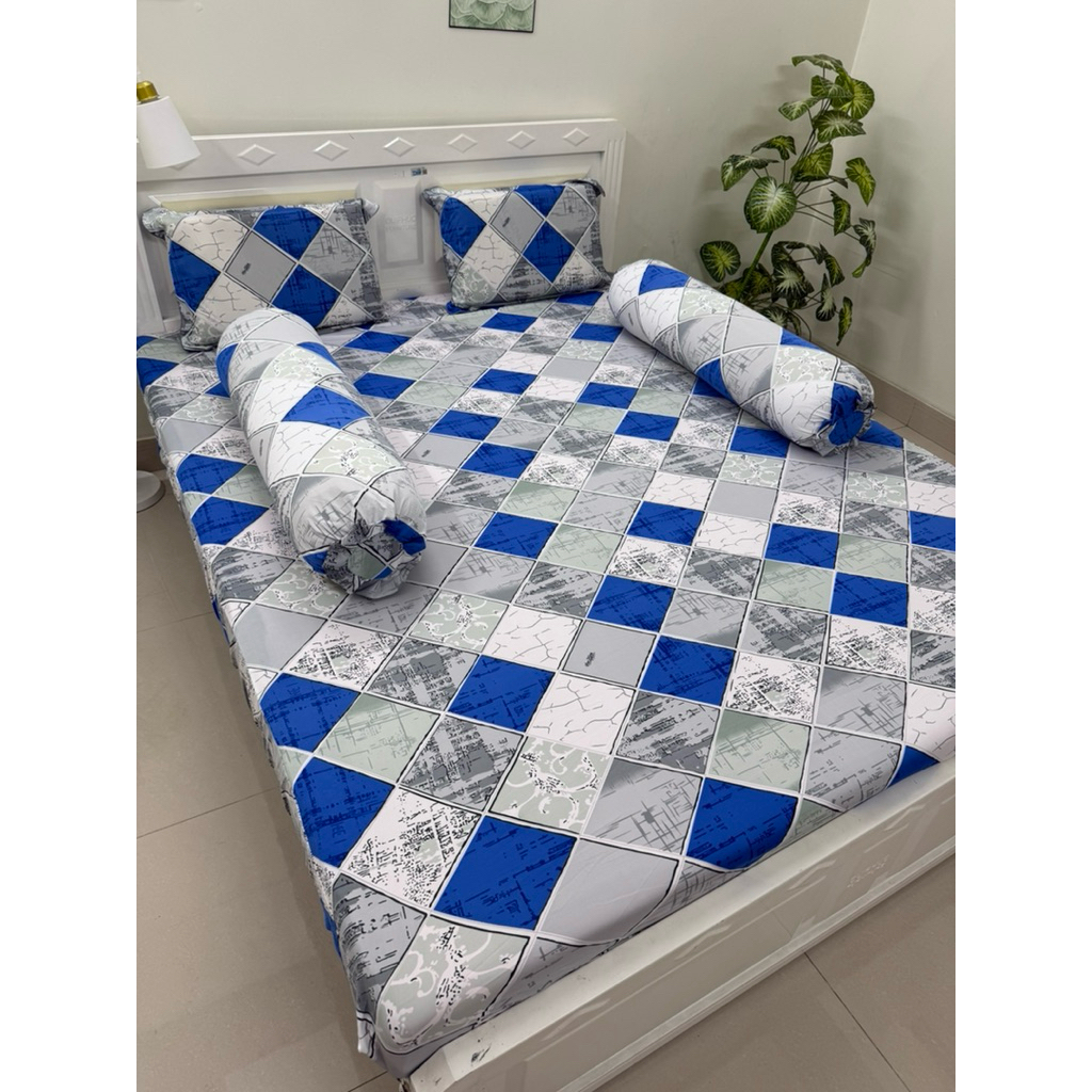 ga thun lạnh có 2 áo gối ôm khóa kéo HÌNH THOI XANH
