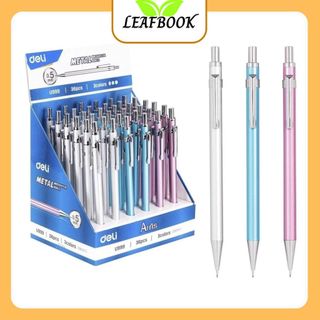 LEAFBOOK Bút chì kim bấm DELI U998 / U999 Ngòi 0.5mm, 0.7mm Vỏ Kim Loại Có Kèm Tẩy