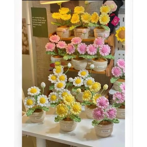 Chậu Hoa Cúc Daisy Để Bàn , Chậu Hoa Len Handmade