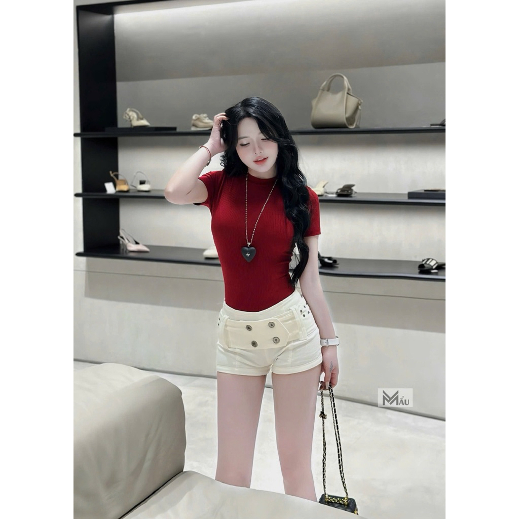 Áo bodysuit cộc tay cổ cao ôm body