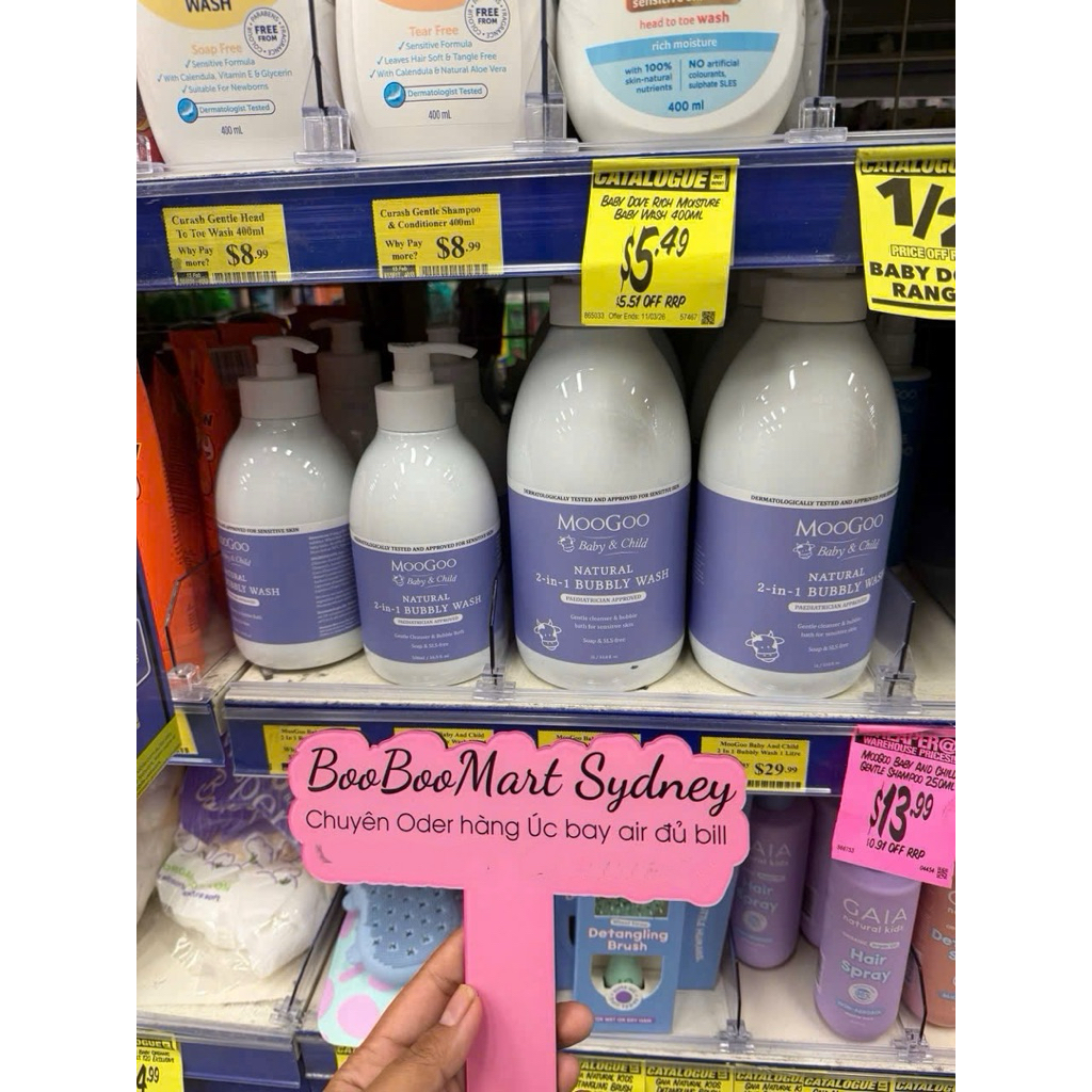 Sữa Tắm Gội Tự Nhiên MooGoo Bubbly Wash Từ Cám Gạo Cho Bé Không Chứa SLS & Paraben