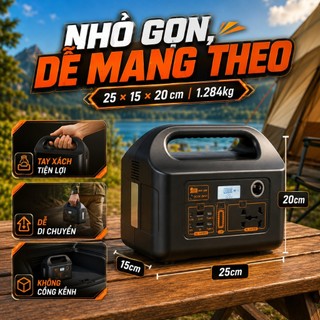 Trạm Sạc Di Động Mini 200W 76.8Wh Pin LiFePO4, AC USB DC, Đèn LED, Sạc NLMT, Dùng Cho Cắm Trại