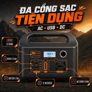 Trạm Sạc Di Động Mini 200W 76.8Wh Pin LiFePO4, AC USB DC, Đèn LED, Sạc NLMT, Dùng Cho Cắm Trại