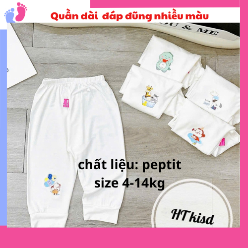 Quần dài chục ĐÁP ĐŨNG NỀN TRẮNG KEM chất thun lạnh họa tiết thú đáng yêu 4-14kg