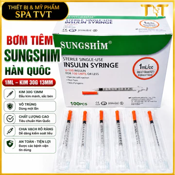 BƠM TIÊM SUNGSHIM 1ML KIM 30G x 13MM, BƠM TIÊM VÔ TRÙNG DÙNG MỘT LẦN (Hộp 100c)