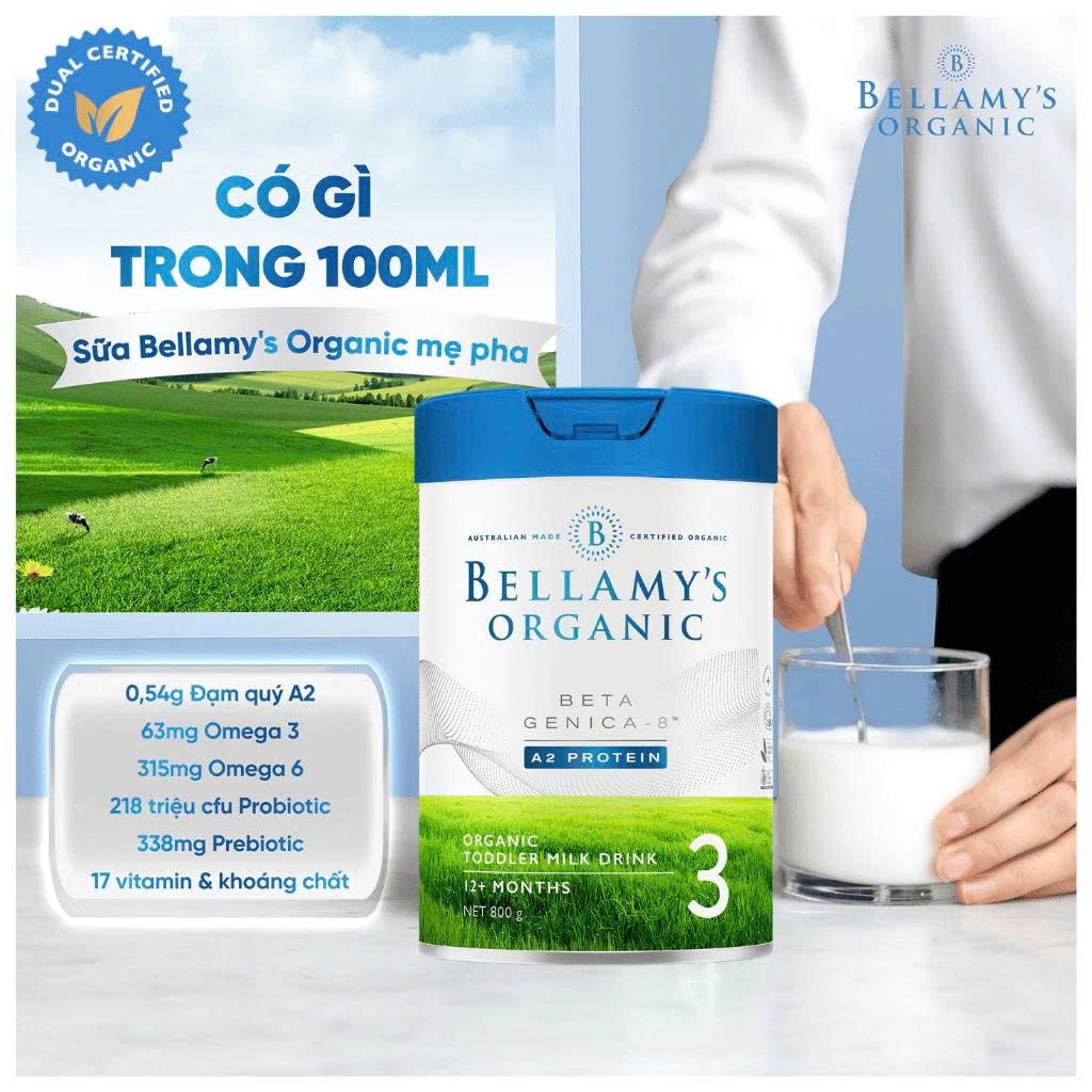 Bellamy Organic A2 Số 3 (800g) – Sữa Mát, Tăng Cường Miễn Dịch, Hỗ Trợ Tiêu Hóa cho bé - Bellamy's