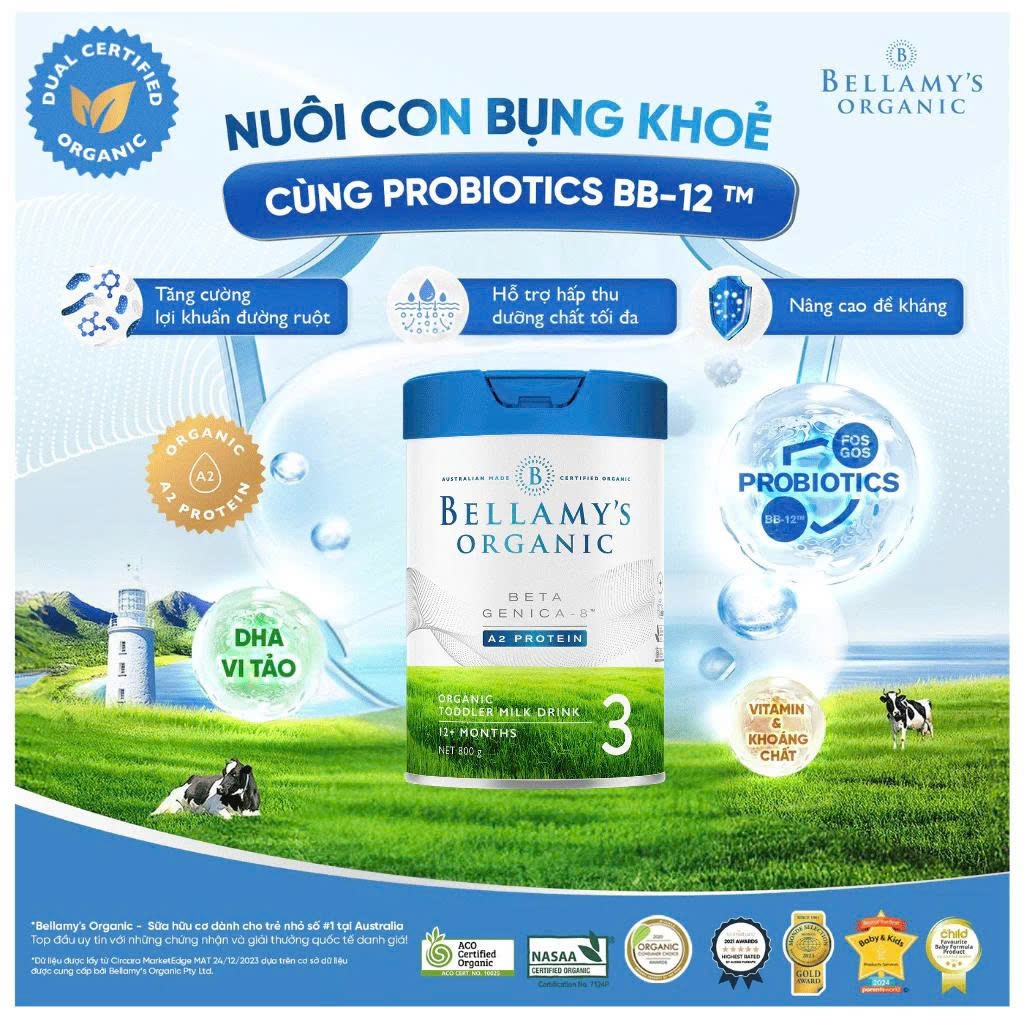 Bellamy Organic A2 Số 3 (800g) – Sữa Mát, Tăng Cường Miễn Dịch, Hỗ Trợ Tiêu Hóa cho bé - Bellamy's