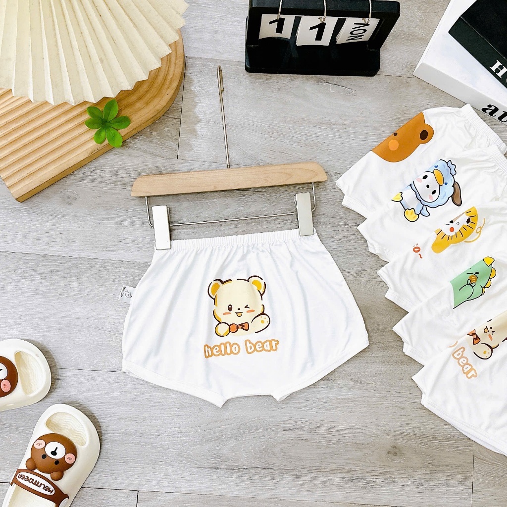 Quần đùi chip ĐÁP MÔNG NỀN TRẮNG KEM in hình thú đáng yêu cho bé 4-14kg