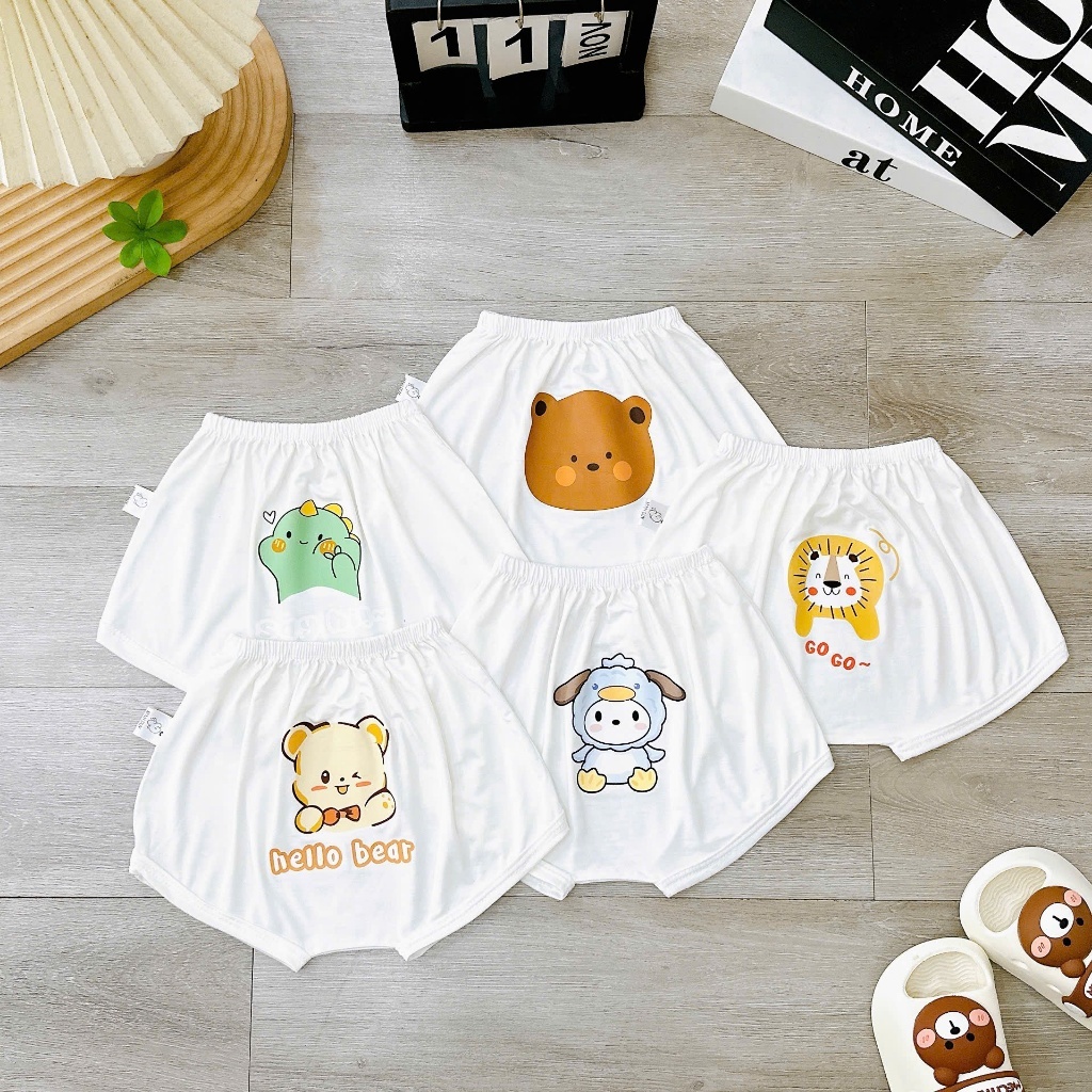 Quần đùi chip ĐÁP MÔNG NỀN TRẮNG KEM in hình thú đáng yêu cho bé 4-14kg