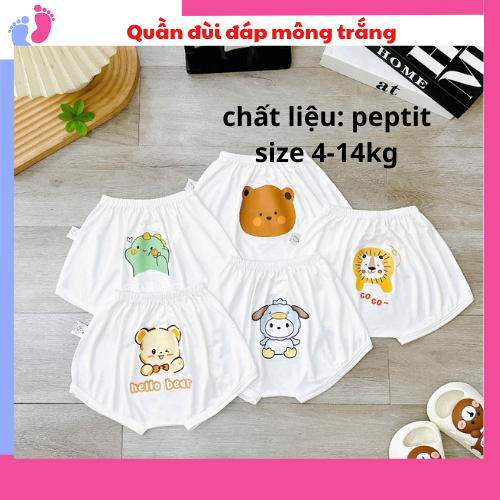 Quần đùi chip ĐÁP MÔNG NỀN TRẮNG KEM in hình thú đáng yêu cho bé 4-14kg