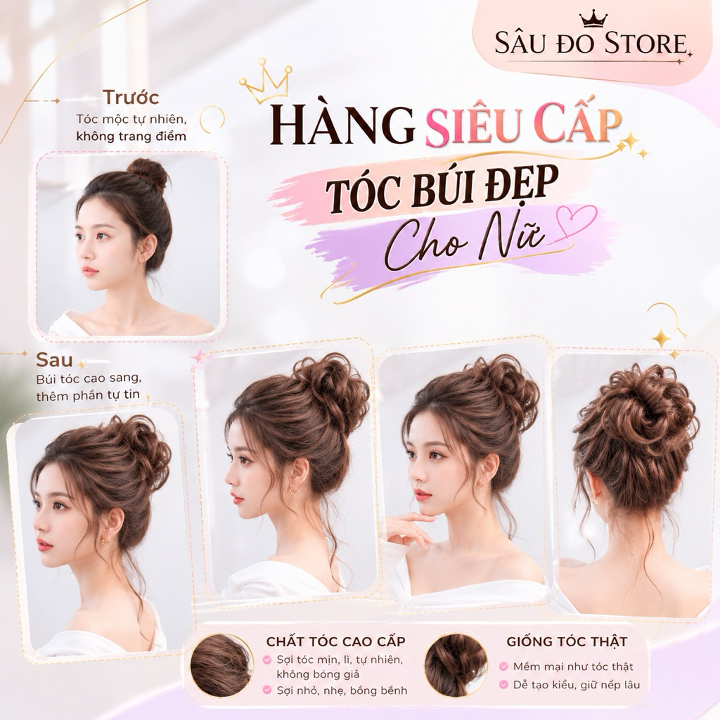 [Hàng Siêu Cấp] Búi Tóc Giả Cột Xoăn Tự Nhiên – Búi Tóc Giả Dày Dặn, Cột Nhanh, Nhiều Màu Sang Trọng