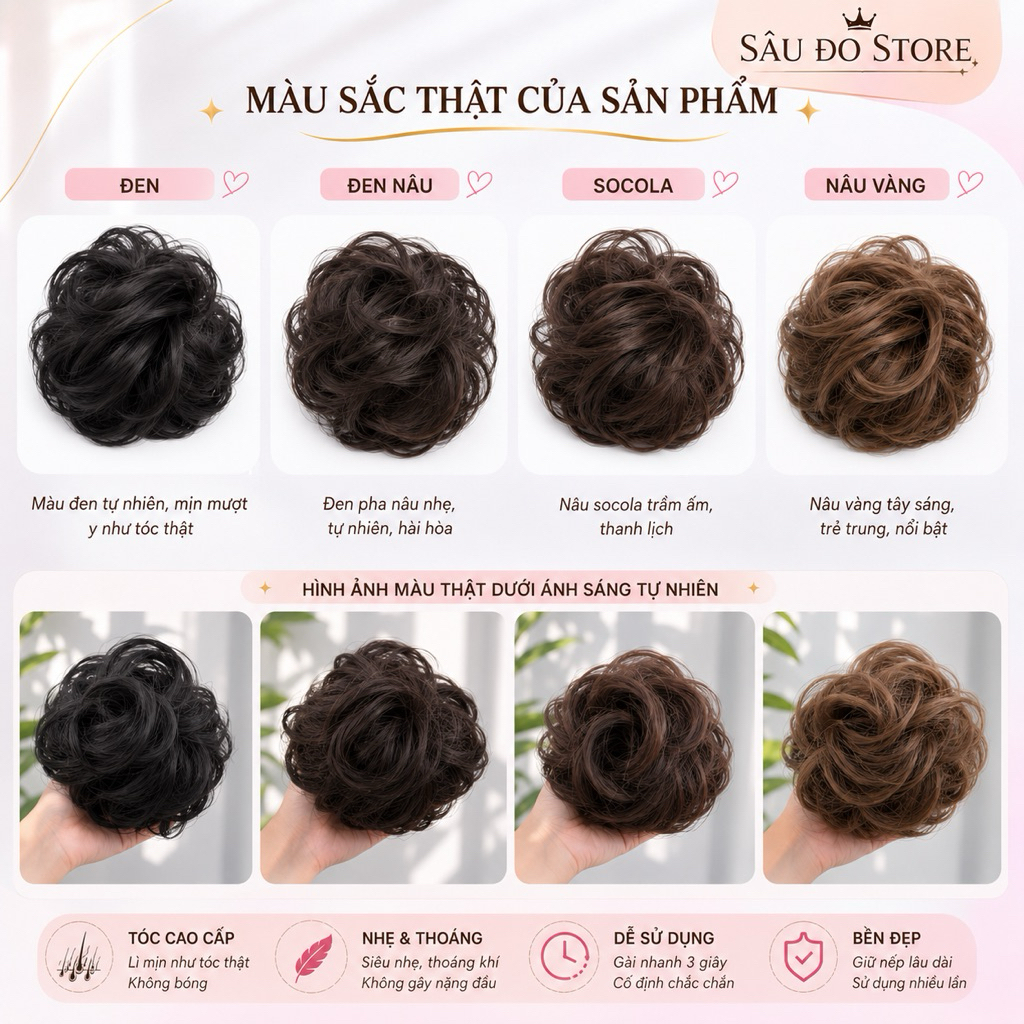 [Hàng Siêu Cấp] Búi Tóc Giả Cột Xoăn Tự Nhiên – Búi Tóc Giả Dày Dặn, Cột Nhanh, Nhiều Màu Sang Trọng