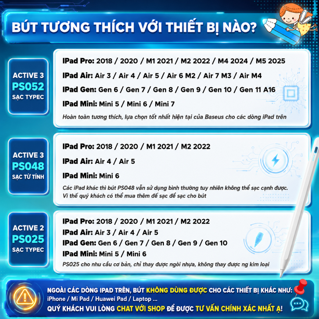 NEW 2025 Bút cảm ứng PS052 PS048 BASEUS Smooth Writing 3 TypeC Stylus Chống Tỳ Pin 17h Có App | BigBuy360 - bigbuy360.vn