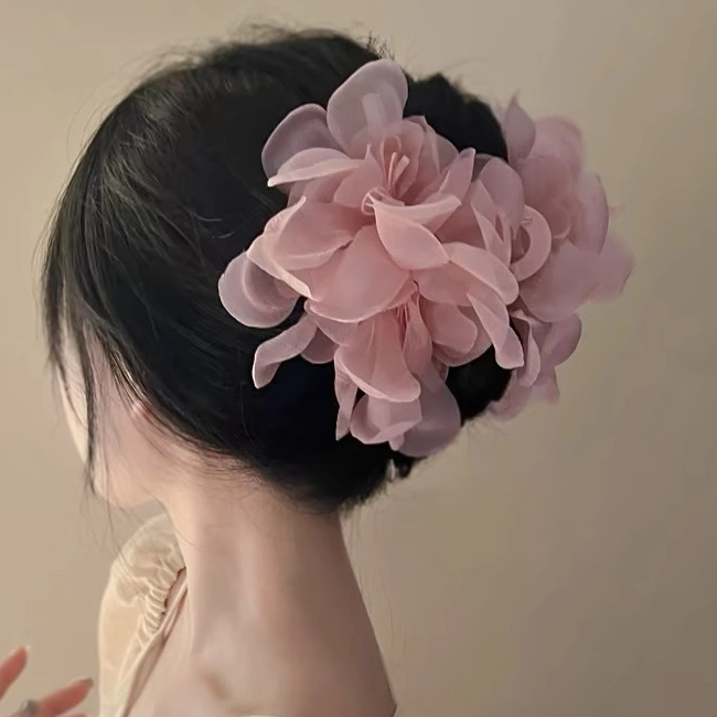 Kẹp Tóc Hàn Quốc Bông Hoa Lớn Vải Tơ Xinh Xắn Dành Cho Nữ – Kẹp Tóc Nữ Búi Hoa Thanh Lịch Sang Trọng