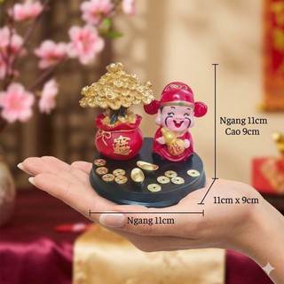 Bộ Thần Tài Ôm Túi Tiền và Kim Tiền Tài Lộc Trang Trí Bàn Làm việc - Ô Tô