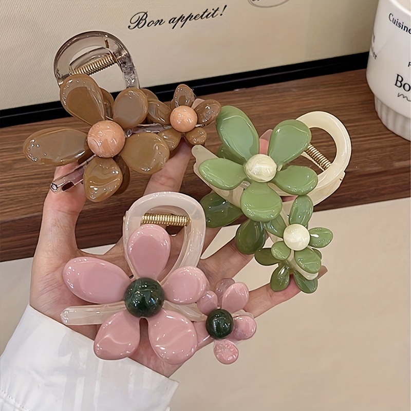 Kẹp Tóc Nữ Càng Cua Hoa Đôi Vintage – Kẹp Tóc Nữ Nhựa Acrylic Phối Màu Pastel Thanh Lịch