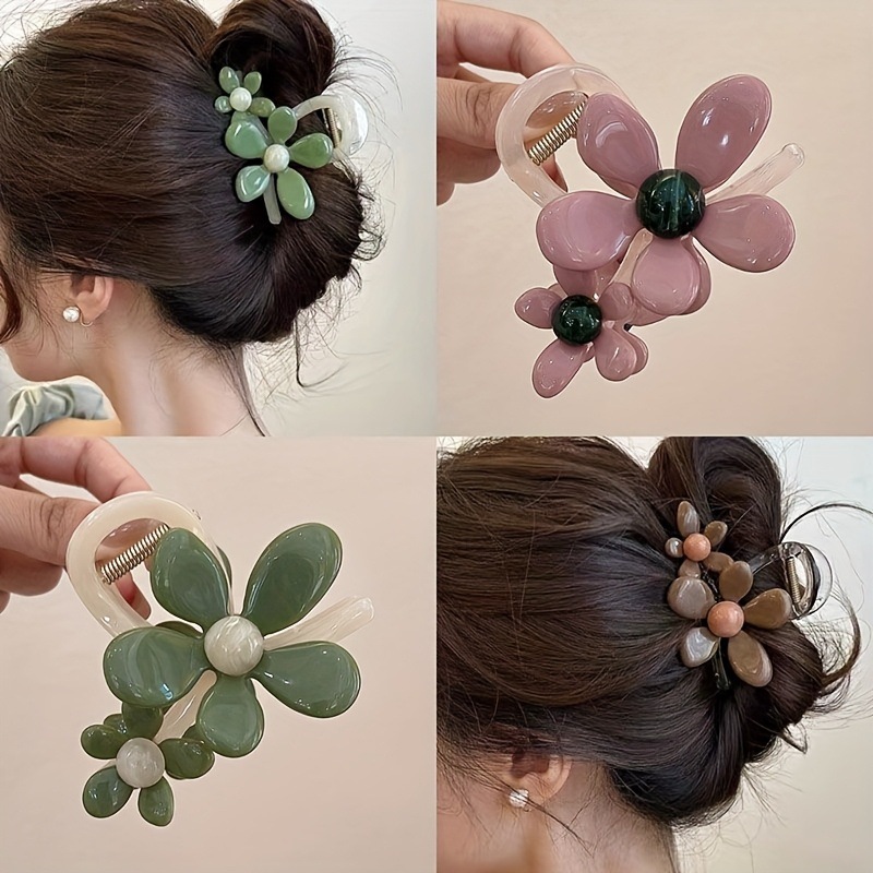 Kẹp Tóc Nữ Càng Cua Hoa Đôi Vintage – Kẹp Tóc Nữ Nhựa Acrylic Phối Màu Pastel Thanh Lịch
