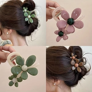 Kẹp Tóc Nữ Càng Cua Hoa Đôi Vintage – Kẹp Tóc Nữ Nhựa Acrylic Phối Màu Pastel Thanh Lịch