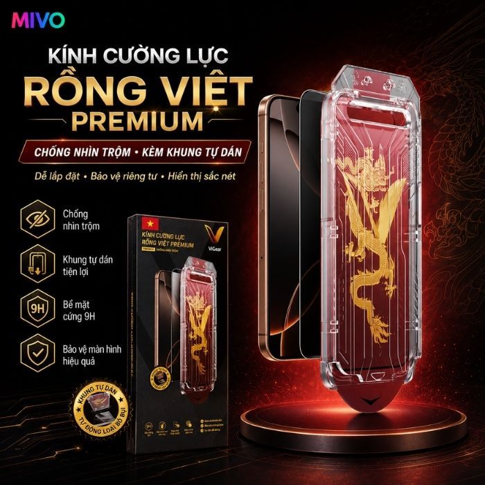 [DEAL HỜI] Kính Cường Lực Rồng Việt PREMIUM - Chống Nhìn Trộm Dành Cho Điện Thoại iPhone Có Khung Trợ Dán, ip11-17