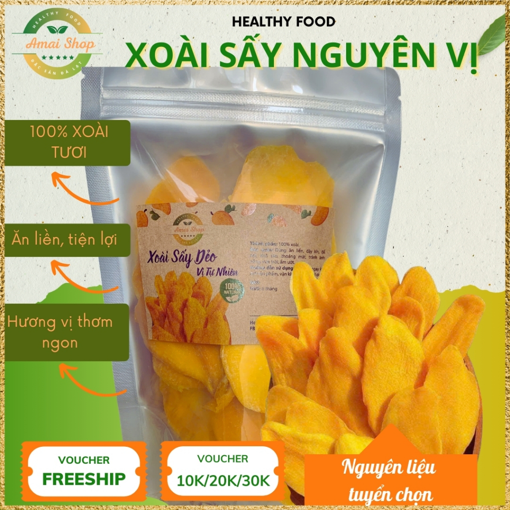 XOÀI SẤY DẺO AMAI -NGUYÊN CHẤT LOẠI 1 - THƠM NGON, NÔNG SẢN SẠCH - SNACK ĂN VẶT, TỐT CHO SỨC KHỎE