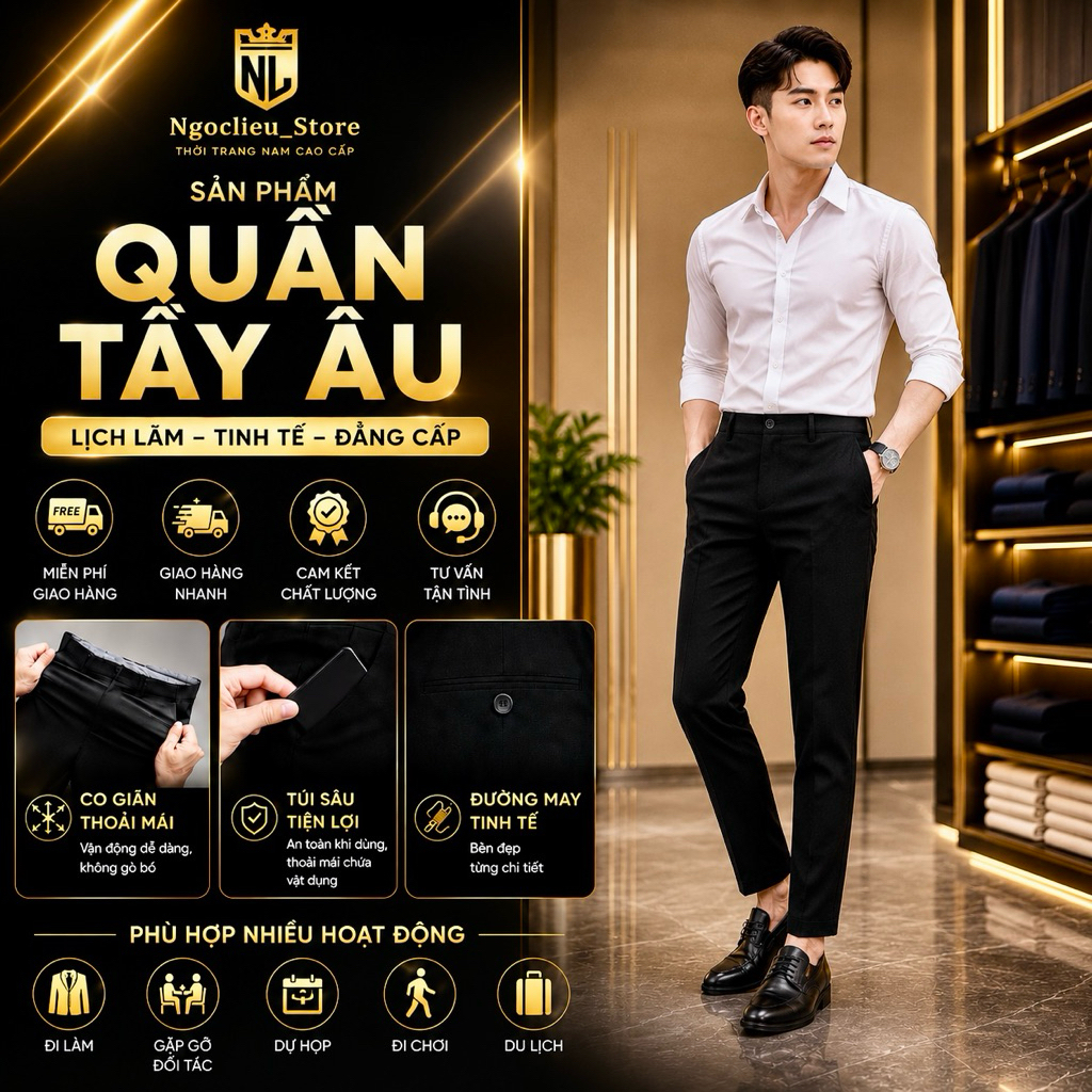 Quần tây âu nam dáng ôm vải co giãn 4 chiều chống nhăn chống xù phong cách trẻ trung Hàn Quốc.