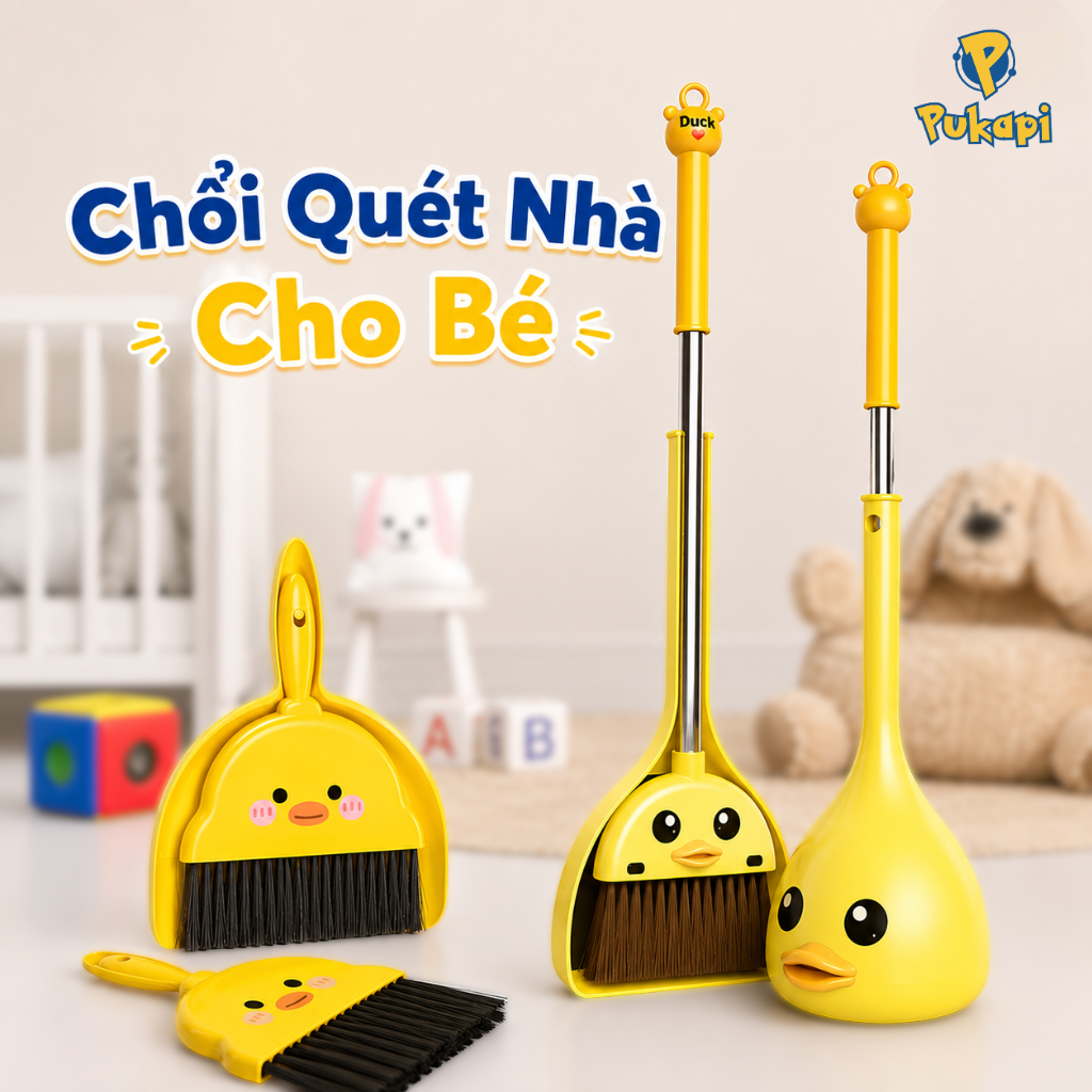 Chổi Quét Nhà Cho Bé Đồ Chơi Lau Nhà Dọn Nhà Cho Bé Mini Bộ Chỗi Quét Nhà Dọn Dẹp Mini Vịt Vàng - PUKAPI