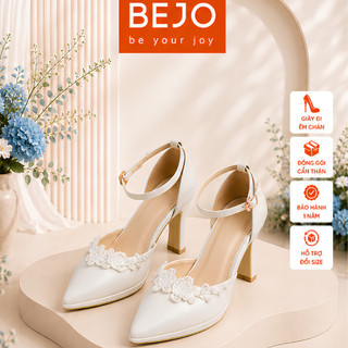 Giày Cao Gót Nữ Cao Cấp BEJO H78.DUP Đính Hoa Cườm Nhựa Thanh Lịch - Giày Cưới Cô Dâu Đi Êm Chân