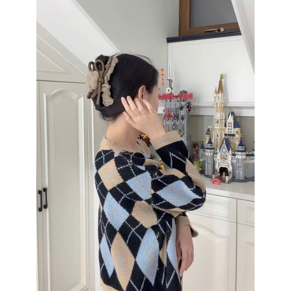 Kẹp Tóc Nơ Da Mix Voan Hàn Quốc – Kẹp Càng Cua Nơ Bản Lớn Phối Scrunchie Nữ Tính Thanh Lịch