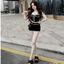 Sét áo 2 dây croptop + quần đùi chạy viền có mút, chất thun borip