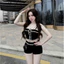 Sét áo 2 dây croptop + quần đùi chạy viền có mút, chất thun borip