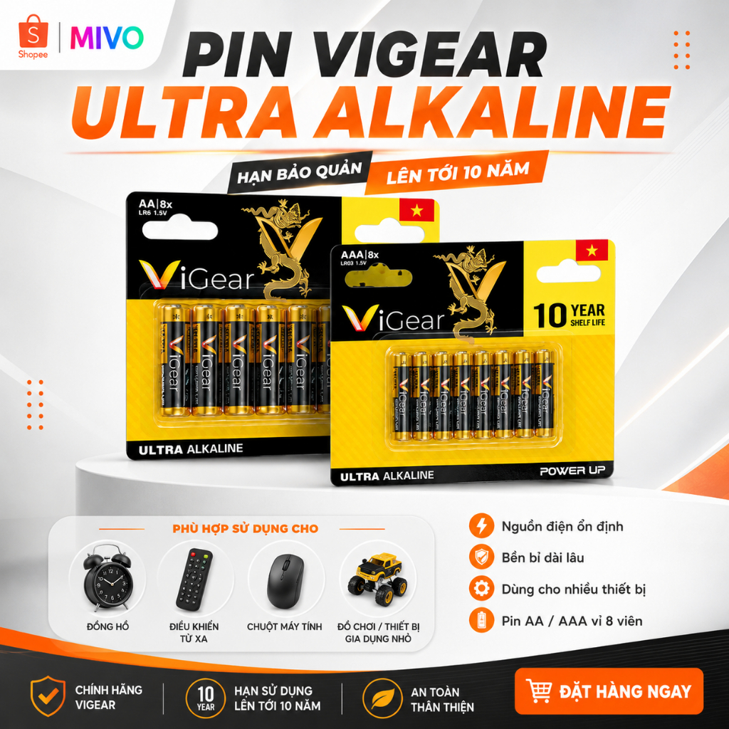 [DEAL TRÊN LIVE] Pin AA / Pin AAA Ultra Alkaline Vỉ 8 Viên Chính Hãng dành cho đồng hồ, điều khiển, chuột máy tính
