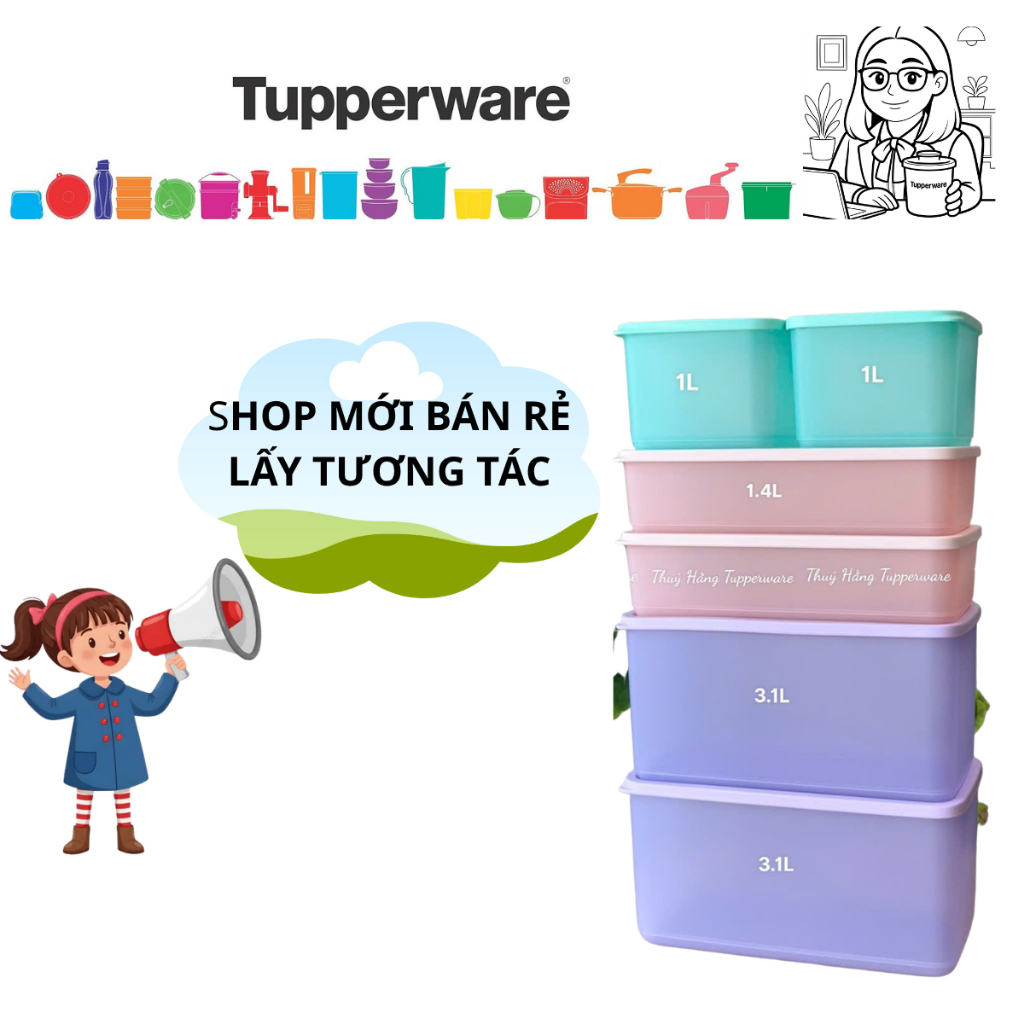 Hộp Trữ Mát Tupperware Bộ 6 Hộp ( 2h 1L + 2h 1.4L + 2h 3.1L) Cubix  - Chính Hãng Tup Việt - Tươi Mát