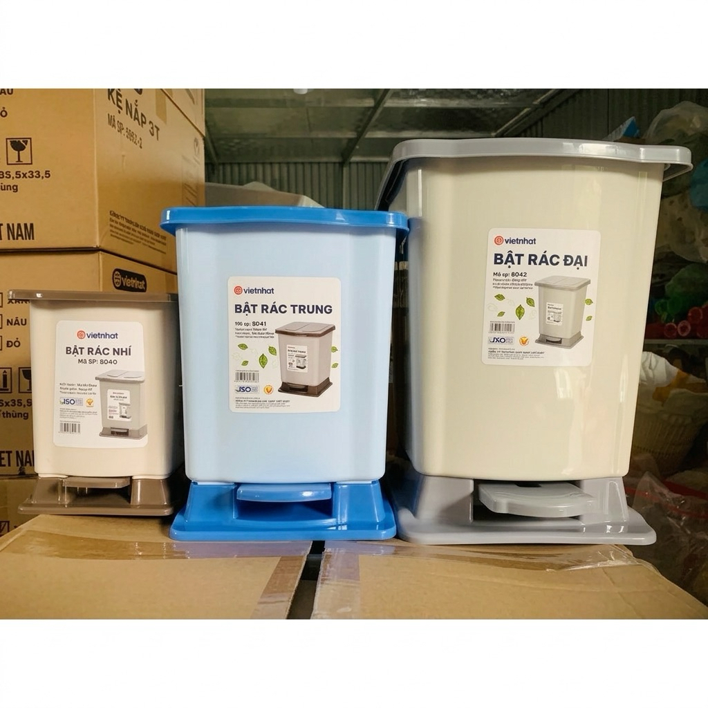 Thùng rác Bật Nắp Việt Nhật 3 size 8040 8041 8042 phù hợp phòng khách , nhà bếp ..
