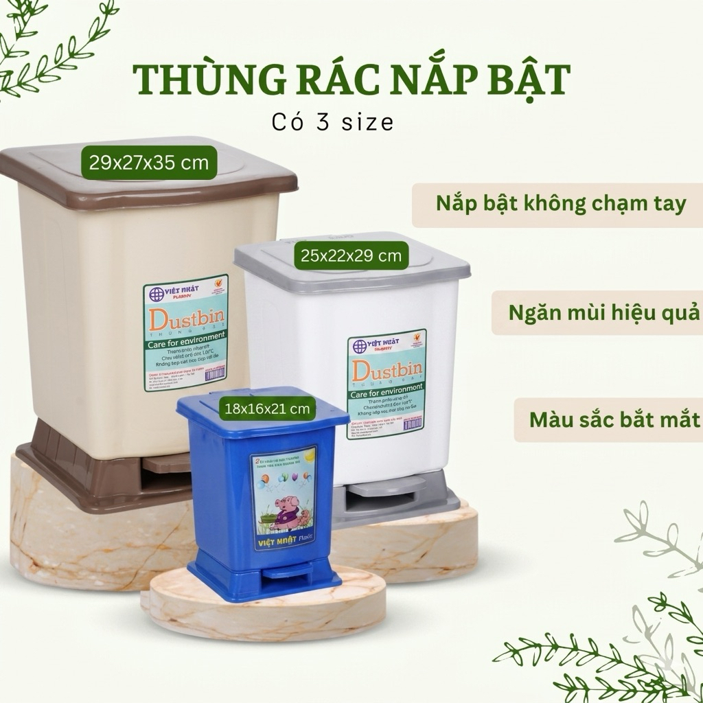 Thùng rác Bật Nắp Việt Nhật 3 size 8040 8041 8042 phù hợp phòng khách , nhà bếp ..