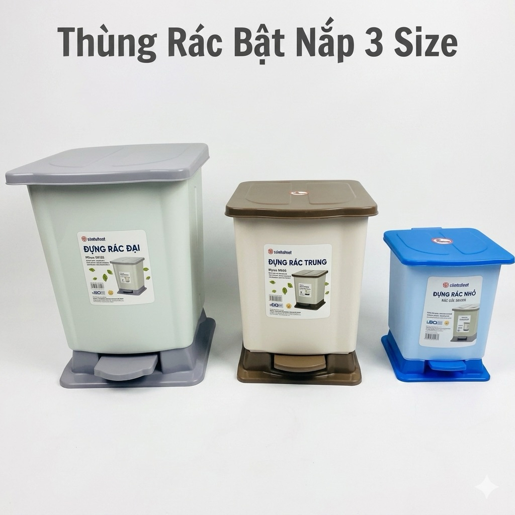Thùng rác Bật Nắp Việt Nhật 3 size 8040 8041 8042 phù hợp phòng khách , nhà bếp ..