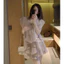 Đầm voan tơ tiểu thư dáng suông ngắn xoè phối bèo nơ cao cấp , Váy thiết kế tay cánh tiên bồng bềnh nhún tầng sang chảnh