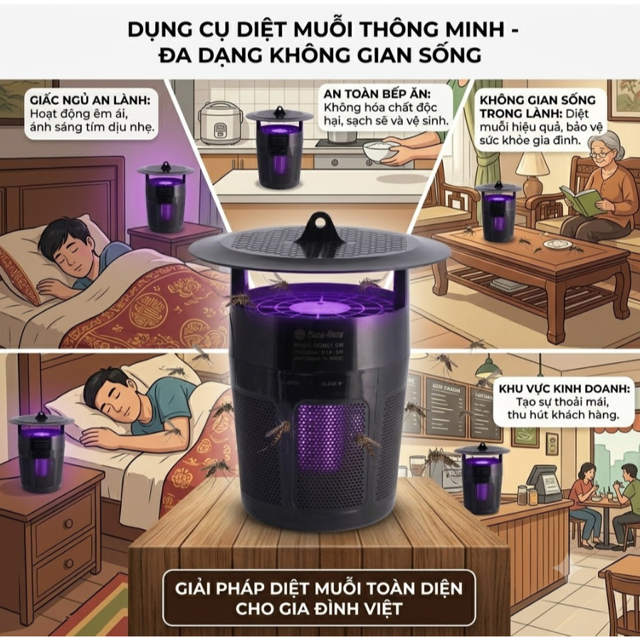 Đèn bắt muỗi, máy diệt muỗi Rạng Đông 5W UV quạt hút thông minh an toàn cho gia đình