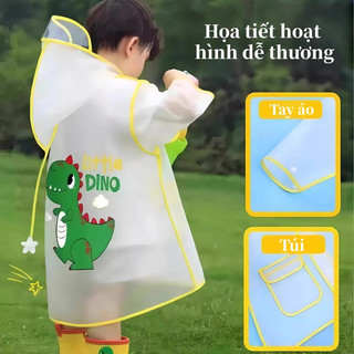 Áo mưa trẻ em EVA dày chống nước, họa tiết khủng long dễ thương