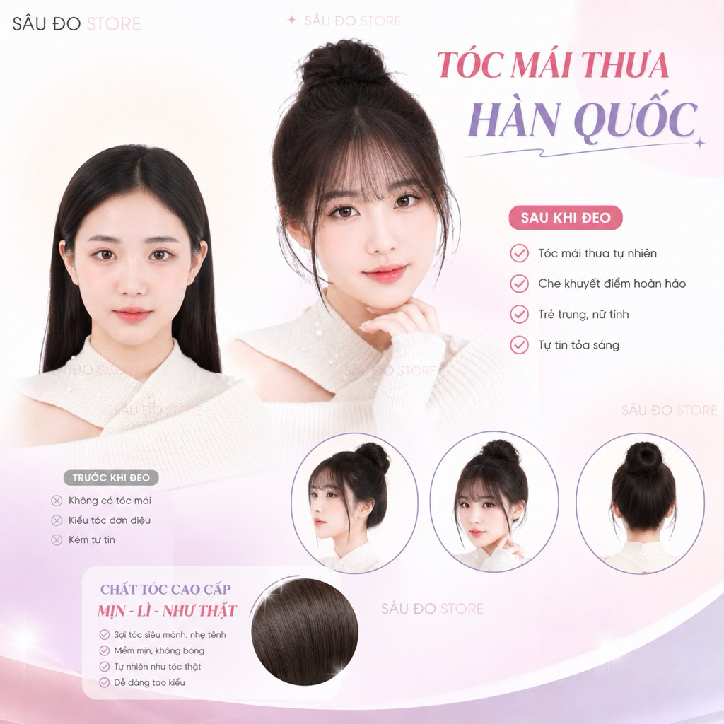 Mái giả thưa kẹp – Tóc mái giả Hàn Quốc tự nhiên, nhẹ, không lộ