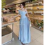 Đầm maxi lệch vai thiết kế dáng dài xoè trẻ trung thanh lịch, Váy nữ hở vai phối ren thiết kế chiết eo tôn dáng