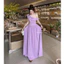Đầm maxi lệch vai thiết kế dáng dài xoè trẻ trung thanh lịch, Váy nữ hở vai phối ren thiết kế chiết eo tôn dáng