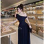 Đầm maxi lệch vai thiết kế dáng dài xoè trẻ trung thanh lịch, Váy nữ hở vai phối ren thiết kế chiết eo tôn dáng