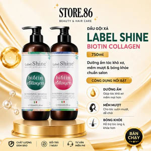 Cặp Dầu Gội Xả LABEL SHINE 750ml | Dưỡng Ẩm Tóc Khô Xơ, Mềm Mượt & Bóng Khỏe Chuẩn Salon