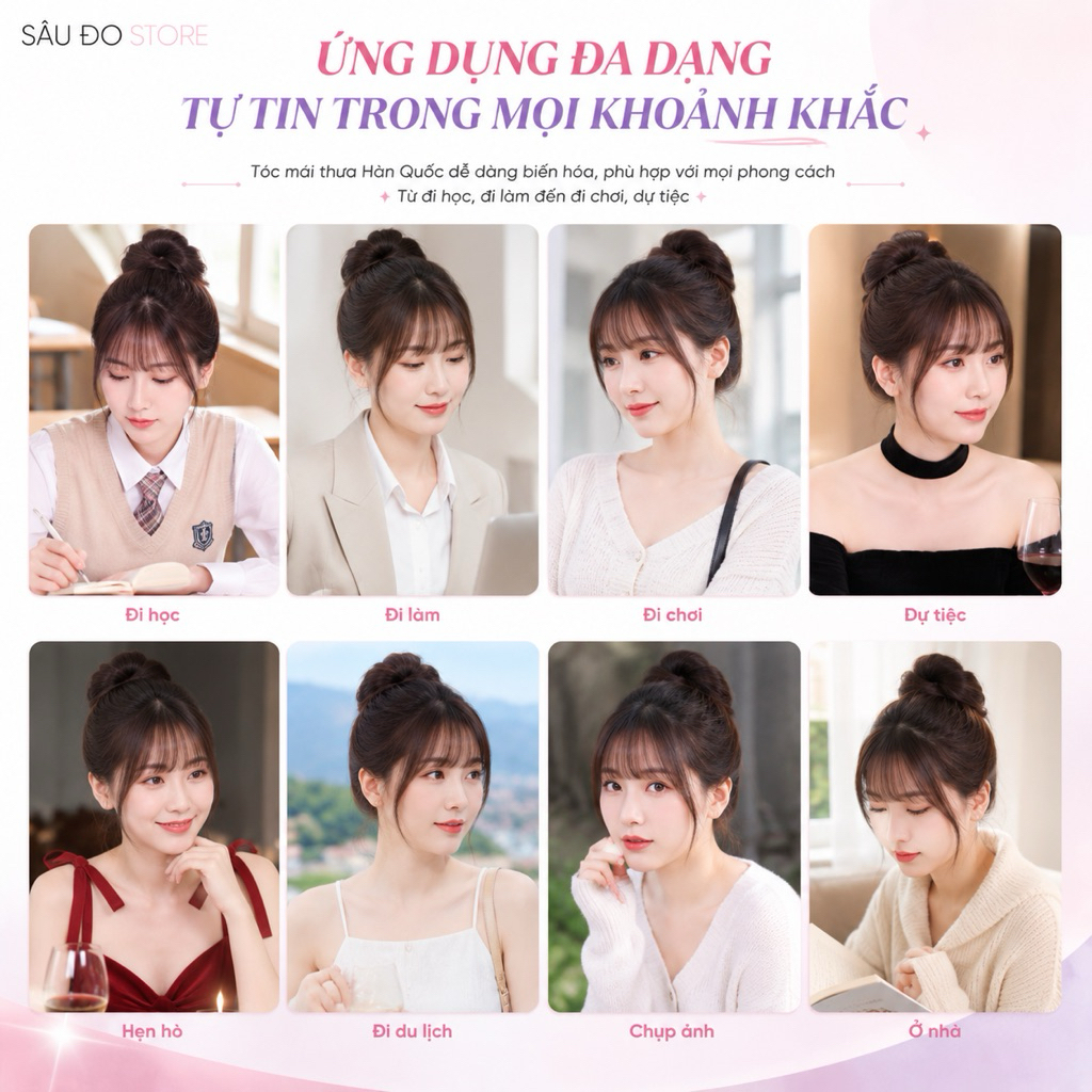 Mái giả thưa kẹp – Tóc mái giả Hàn Quốc tự nhiên, nhẹ, không lộ