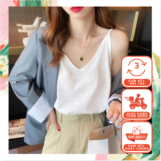 Áo 2 Dây Nữ Trơn Đơn Giản Dễ Phối Đồ Thun Cotton Thấm Hút Mồ Hôi Nhiều Màu