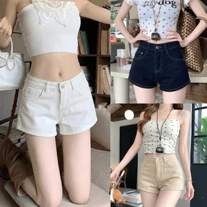 Quần Jean Short Ngắn Nữ Cạp Trễ Nâng Mông Tôn Dáng Quần Short Jean Trắng Be Dáng Ngắn Hack Chân QD01