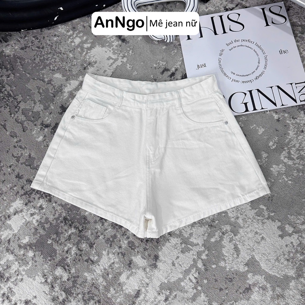 (Có big size) Quần short jean nữ lưng cao ống rộng, quần đùi bò không co giãn Anngo - AT364