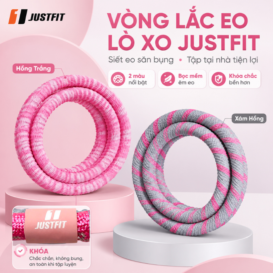 Vòng lắc eo lò xo JUSTFIT bọc nhựa mềm giảm mỡ nhanh, eo thon săn chắc tập tại nhà tiện lợi