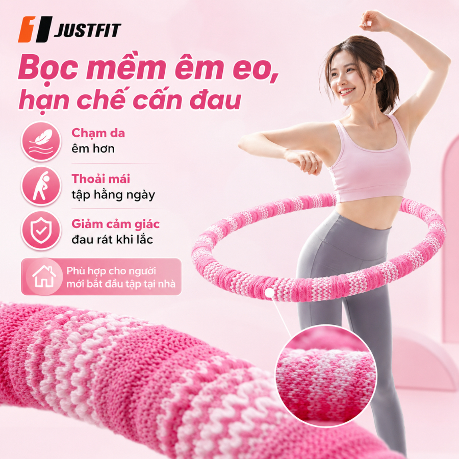 Vòng lắc eo lò xo JUSTFIT bọc nhựa mềm giảm mỡ nhanh, eo thon săn chắc tập tại nhà tiện lợi
