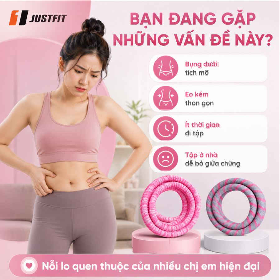 Vòng lắc eo lò xo JUSTFIT bọc nhựa mềm giảm mỡ nhanh, eo thon săn chắc tập tại nhà tiện lợi